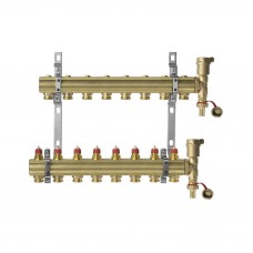 Группа коллекторная латунь FHF-set 1" ВР/ВР 9 вых 3/4" НР под евроконус с термостатическими клапанами Danfoss 088U0709