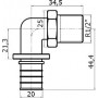 Угольник Stout SFA 0005 20xR 1/2, с наружной резьбой, аксиальный